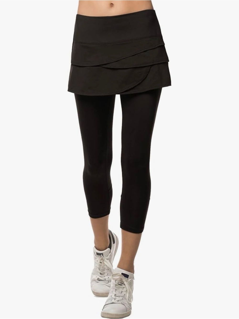 Lucky In Love Scalloped Two Piece Capri Legging Black Set Womens Size Large